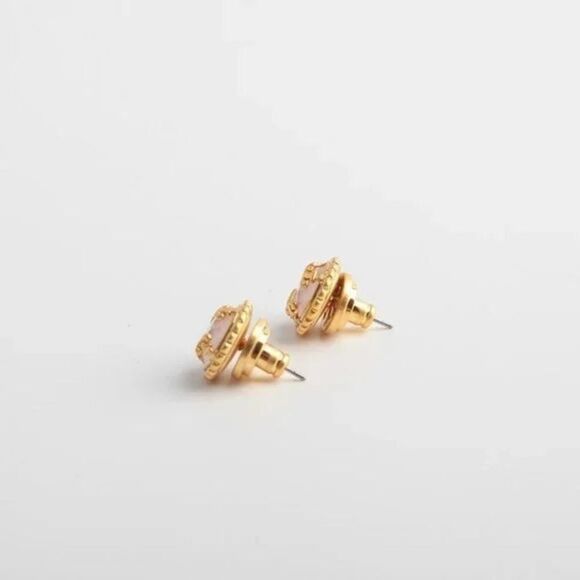 NWOT Tory Burch Pink Stone, Gold logo Stud Earrings - Picture 4 of 6